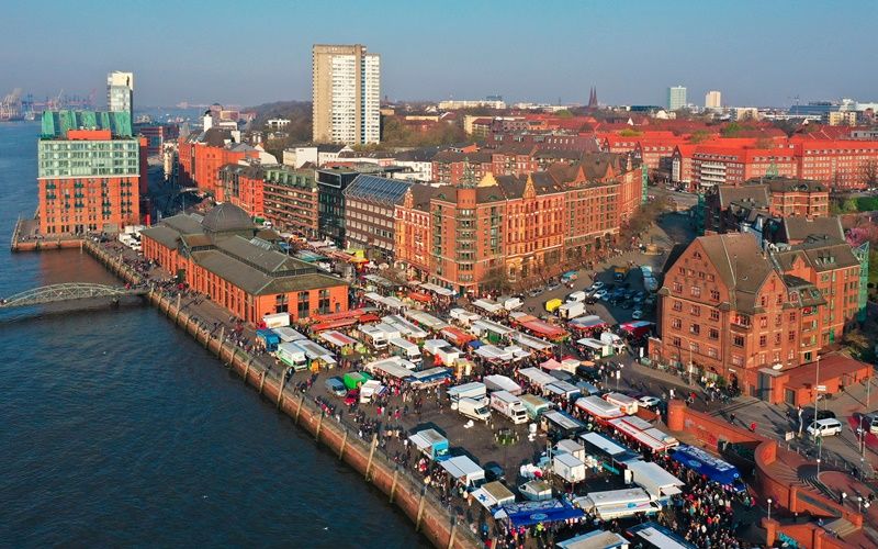 Eine Luftaufnahme des Fischmarktes in Hamburg.