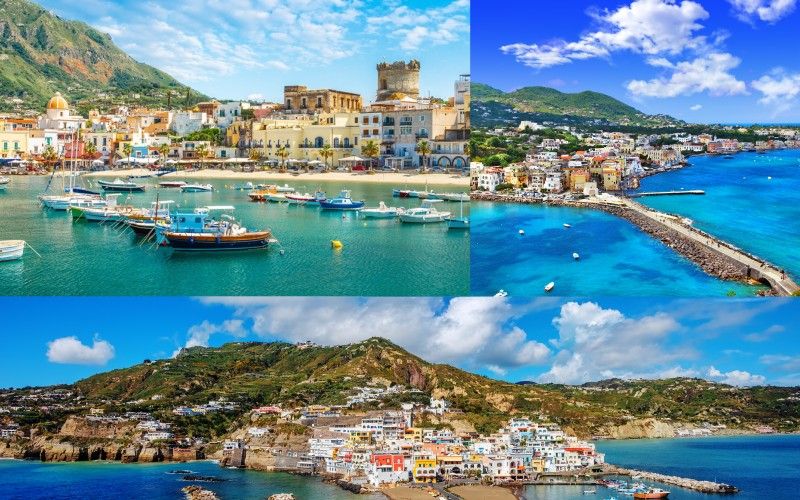 Collage verschiedener Städte auf Ischia.